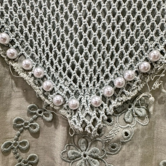 POL Sage Green Crochet & Embroidered Eyelet Pearls Button-Down Shirt - Picture 4 of 9